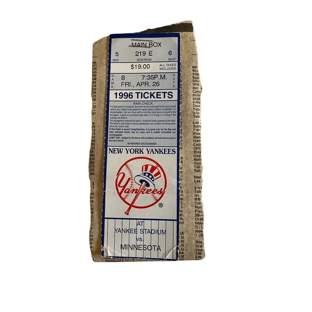 New York Yankees‎ vs Minnesota Twins April 26 1996 Ticket Stub Old Stadium
